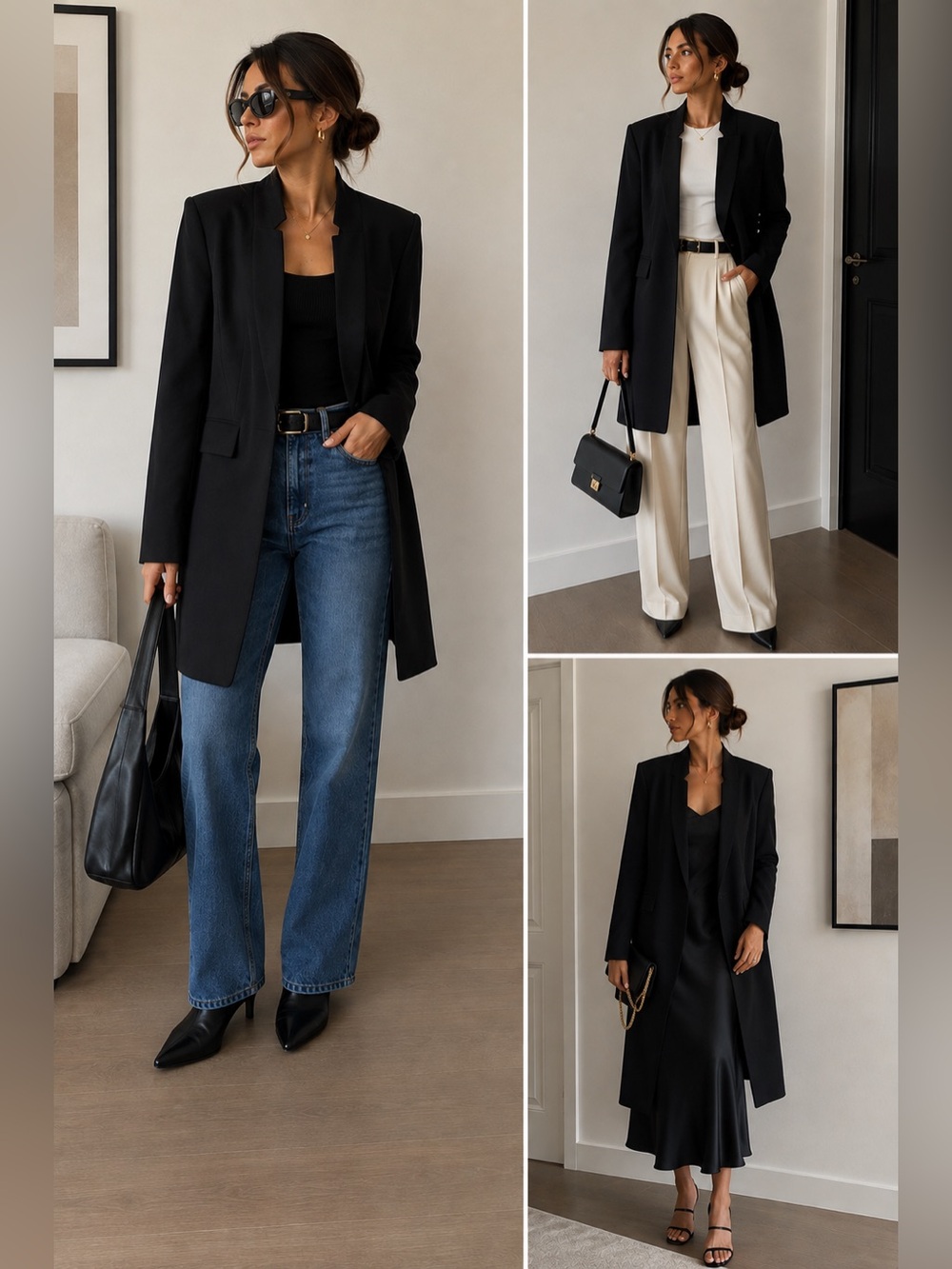 Zara Black Minimalist Inverted Lapel Longline Blazer Jacket Size Small Fall Chic